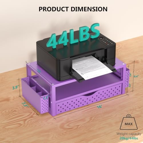 WALI Desk Organizer with Drawer and Pen Holder, 3 Tier Computer Monitor Stand for Home Office Supplies, Laptop Stand Riser for Computer, Laptop, Printer(PTT004-V), 1 Pack, Purple - Image 2