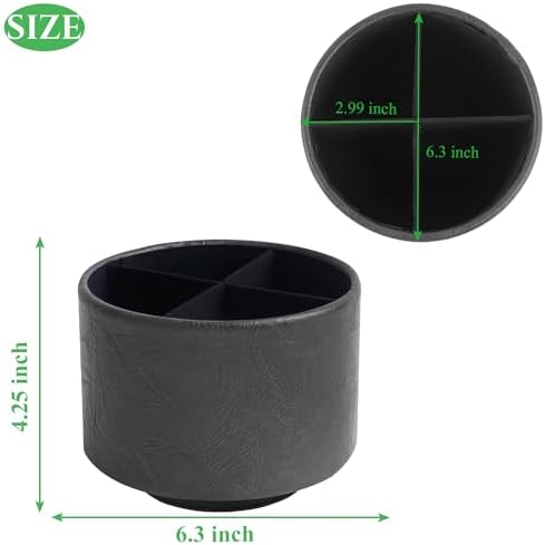 Round Leather Art Supply Organizer,Remote Control Holder,360 Degree Spinning,Multi-Functional Pencil Holder,4 Compartments Desktop Stationary Organizer(1-Crazy Black) - Image 2