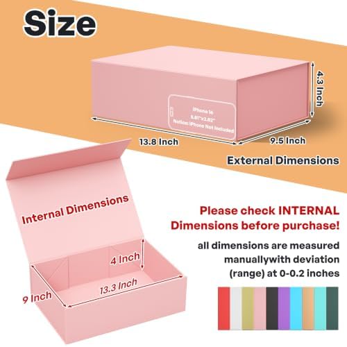 RYDDOY 5 Pack Pink Gift Box, 13.8x9.5x4.3'' Large Gift Boxes with Lids - Image 2