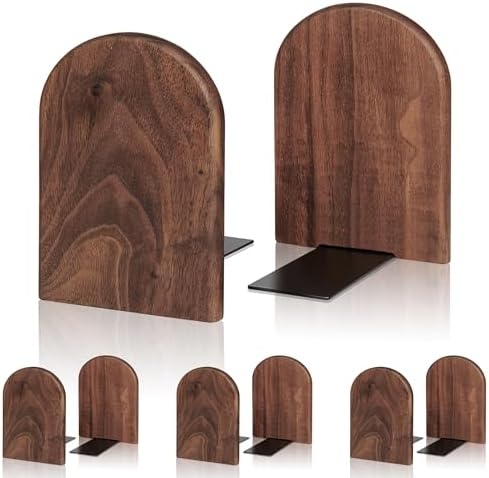Book Ends,4 Pair Large Bookends Wood Book Ends Universal Economy Bookend (4, Large) by shikaman