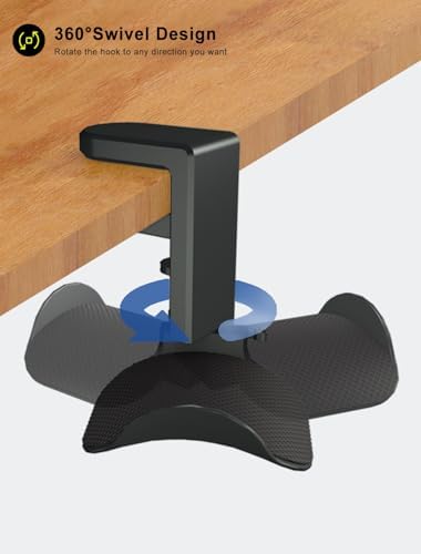 Headphone Holder Hanger Upgraded with Rotating & Adjustable Clamp for Controller & Headphones, Headset Stand Under Desk Hook Mount Built in Cable Clip - Image 2