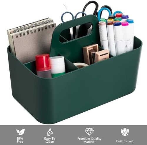 Tiawudi Multipurpose Caddy Organizer, Plastic Caddy with Handle, Stackable Desk Organizer for Stationery, Marker and Pencil, Office Supplies Organizer, Dorm Caddy - Image 3
