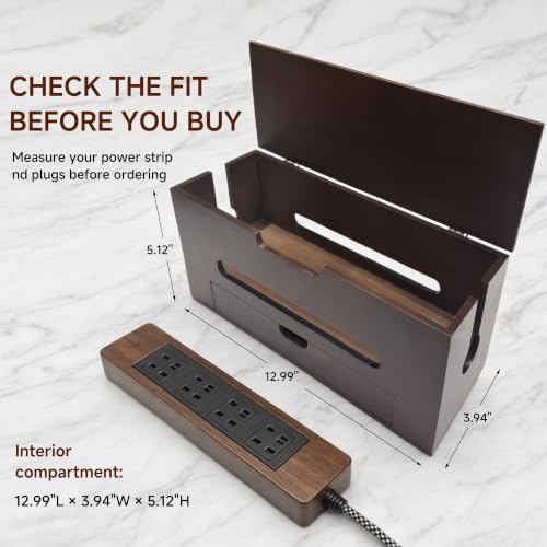 Cable Management Box with Storage Drawer, Wooden Cord Organizer Box - Image 3