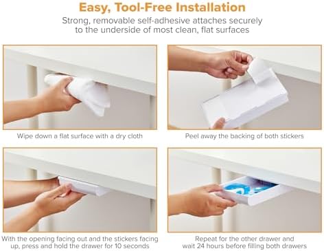 Bostitch Konnect Under Desk Drawer, Self-Adhesive Slide Out Storage Organizer with 4 Customizable Dividers, 2-Pack - Image 3
