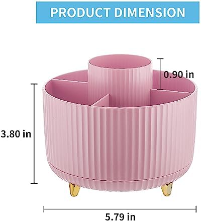 Marbrasse Desk Organizer, 360-Degree Rotating Pen Holder, Desk Organizers and Accessories with 5 Compartments Pencil Organizer, Art Supply Storage Box Caddy for Office, Home(Pink) - Image 5