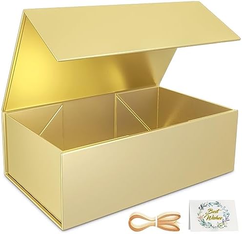Gold Gift Box, 12x6x4'' Gift Boxes with Lids for Presents by RYDDOY