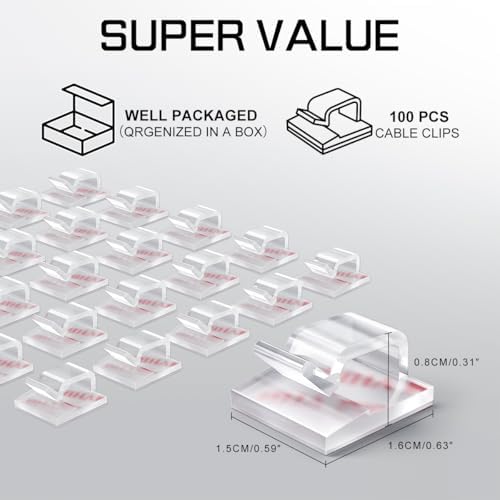 KGROTE 100PCS Cable Clips, Adhesive Wire Clips Strong Cord Clips Wire Holders, Cable Management Clips for Desk, Wall, Car, TV, Ethernet Cable (Clear, Small) (Pack of 3) - Image 2