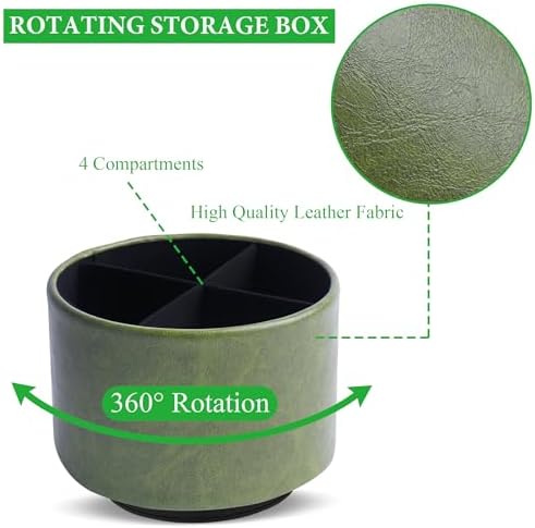 Round Leather Art Supply Organizer,Remote Control Holder,360 Degree Spinning,Multi-Functional Pencil Holder,4 Compartments Desktop Stationary Organizer(1-Oil Bamboo) - Image 3