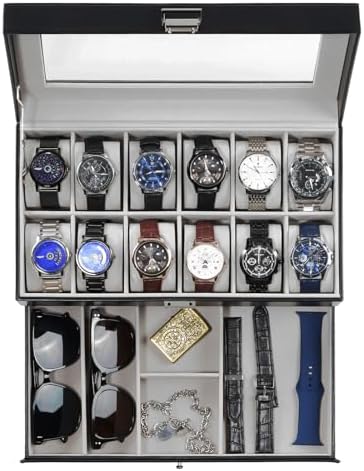 ProCase Watch Box, 12 Slot Watch Case for Men with Drawer, Black by ProCase