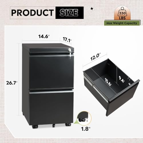 DEVAISE 2 Drawer Mobile File Cabinet, Fully Assembled - Image 3