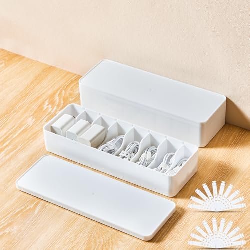 Tatuo Cord Organizer Box with Lid, White, 2 Pack by Tatuo