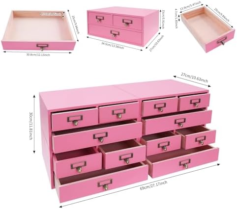 Wooden Desktop Organizer Set 4-Pack 12 Drawers Pine Storage for Tabletop - Image 3