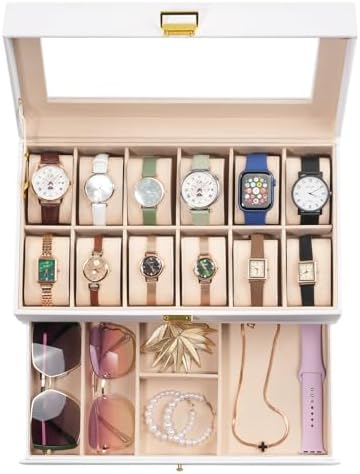 ProCase Watch Box, 12 Slot Watch Case for Men with Drawer, White by ProCase