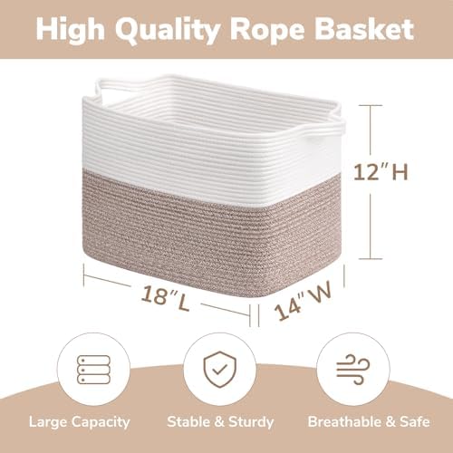 Goodpick 50L Large Woven Storage Basket, 18" x 14" x 12", Brown - Image 3