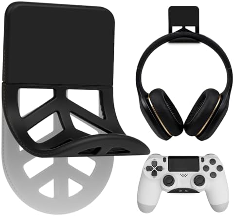 Wall Mount Headphone Stand, 2-in-1 Bendable Silicone Controller Holder, Adhesive Under Desk Hook for Gaming Office & Home, Fits All Headphones for PS5 Xbox Controllers - 1 Pack (Black/White) by Nezylaf