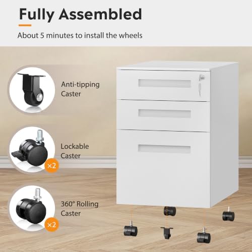 DEVAISE 3 Drawer File Cabinet with Lock, Fully Assembled Except Casters - Image 5