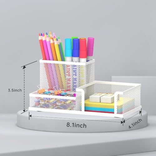 Pen Holder Desk Organizer, Office Supplies Pencil Holder with 3 Compartments, Desk Accessories and Workspace Organizers for Home School Classroom, White - Image 5