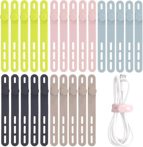 25 Pcs Silicone Cable Ties, Cable Ties Reusable, High Elasticity Cord Wraps for Electrical Cords, Cord Organizer for Earphone, Phone Charger(Colorful) by Oligei