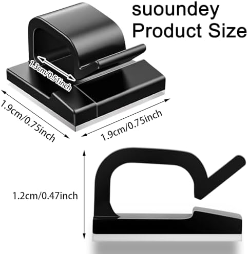 65 Pcs Cable Clips, Adhesive Cable Organizer Cord Holder Wire Clip Wire Management Self Adhesive Hooks Wire Holder for Office, Home(Black, 65PCS -Large) - Image 2