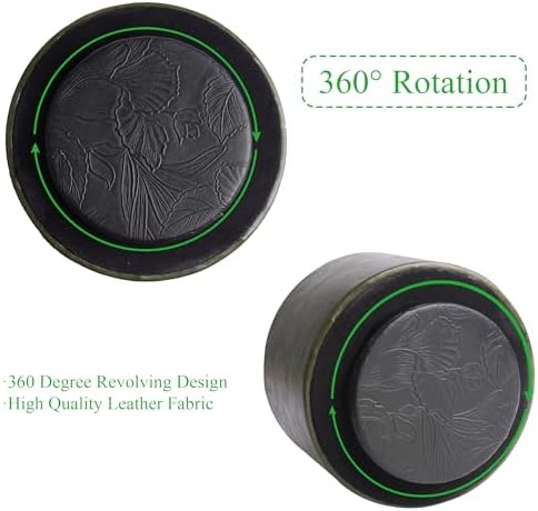 Round Leather Art Supply Organizer,Remote Control Holder,360 Degree Spinning,Multi-Functional Pencil Holder,4 Compartments Desktop Stationary Organizer(1-Oil Green) - Image 4