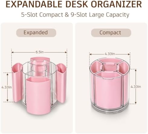 360° Rotating Pen Holder for Desk Adjustable Pencil Organizer, Pink - Image 3