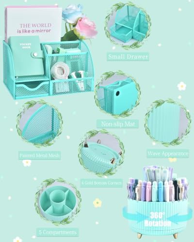 Green and Blue Desk Accessories 21-Piece Office Supplies Gift Set - Image 2