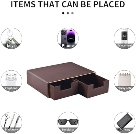 Linen Leather Desk Organizer and monitor stand with Drawers－Mini Desktop Drawer Organizer Stackable－Tabletop Organization Storage Box for Office Supplies Home Vanity Toiletries (Brown, 2-drawers) - Image 7