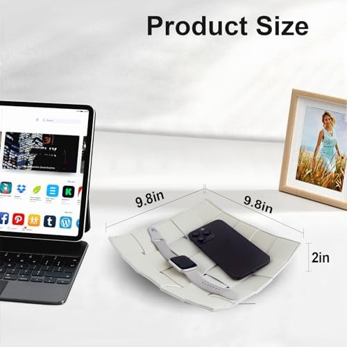 Valet Tray for Men and Women PU Leather Key Holder Bowl for Entryway Table Bedside Nightstand Desk Catchall Organizer Tray for Wallet, Watch, Key, Phone Men's Gift - 9.8" L x 9.8" W x 2" H - Image 2