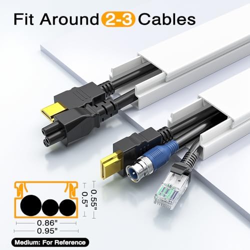 Delamu Cord Hider, 630in Wire Covers for 2-3 Cords on Wall, Premium Cable Hider Cord Covers for Wires on Wall, Cable Management Wire Hiders for TV, Cable Raceway Kit, L15.7X W0.95x H0.55in, White - Image 3