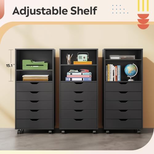 DEVAISE Mobile Drawer Cabinet for Home Office (Black, 15.7"D x 18.7"W x 41.2"H) - Image 4
