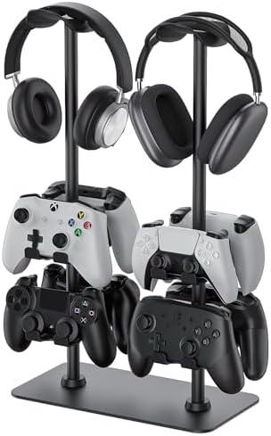 MANMUVIMO Headset Stand Controller Holder for 2 Headset and 8 Controller, Headphone Stand Gaming Controller Holder for PS5 Xbox Airpods Beats Bose, Gaming Room Accessories, Gamer Gifts for Men by MANMUVIMO