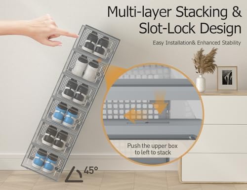 Kuject XX-Large Shoe Storage Boxes 12 Pack, Clear Stackable Shoe Organizer - Image 4