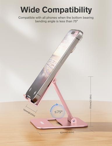 Nulaxy 2 Pack Aluminum Dual Folding Cell Phone Stand for Desk, Rose Gold - Image 3