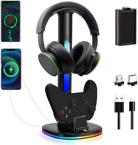 Controller Charger with RGB Headphone Stand & 6660mWh Battery for Xbox Series X|S/Elite 2/One/One X/One S/One Elite, XSX Controller Charger Station, Headset and Controller Holder with 2 USB Port by JDGPOKOO