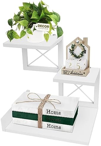Desk Shelf, Wood Small Bookshelf Desktop Shelves and Organizer, Freestanding 3 Tier Storage Display Stand Home Office Decor for Books Plants Toys, White by ELITEROO