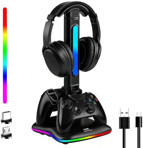 Controller Charger with RGB Headphone Stand for Xbox Series X/S/One/One S/X, XSX Controller Charger Station, Headset and Controllers Stand Holder for Xbox, Gaming Gifts for Gamers Men by JDGPOKOO