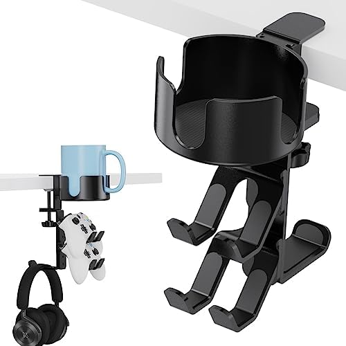 360° Rotating Desk Cup Holder with Headset Hanger by Lolyer