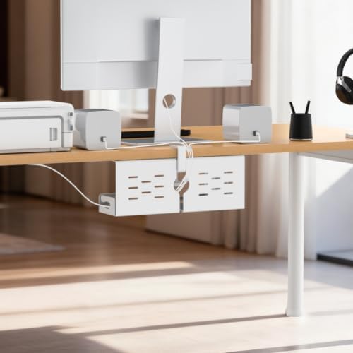 Univivi Under Desk Cable Management Tray, Cable Management, 16 inch, White - Image 6