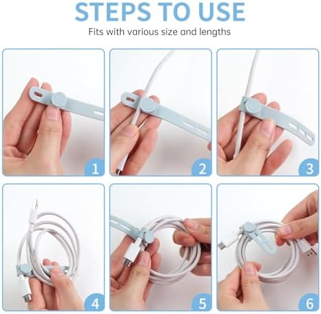 25 Pcs Silicone Cable Ties, Cable Ties Reusable, High Elasticity Cord Wraps for Electrical Cords, Cord Organizer for Earphone, Phone Charger(Blue) - Image 5