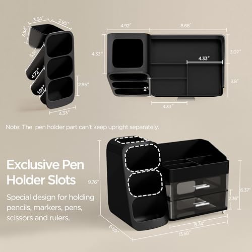 HBlife Desk Organizer with Pen Pencil Holder for Desk, Pen Organizer with 2 Drawers, Desk Organizers and Accessories with 4 Compartments, Desktop Storage for Office Home School Art Supplies, Black - Image 5