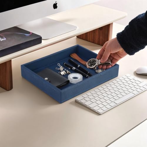HofferRuffer Faux Leather Vanity Tray, Elegant Desktop Storage Organizer, Decorative Catchall for Perfume, Bathroom Valet, Nightstand or Dresser, 10.2 x 8.4 x 1.8 inches (Dark Blue) - Image 4