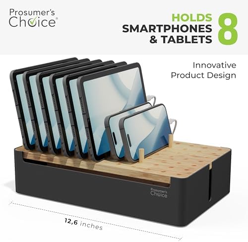 Prosumer's Choice Bamboo Charging Station for Multiple Devices - Wood Device Dock, Organizer Suitable Apple & Android Cell Phone, Tablet, iPad Cables Not Included, Metal & Bamboo Black - Image 4