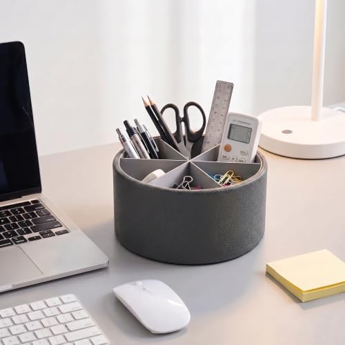 Remote Control Holder, 360°Spinning PU Leather Desk TV Remote Caddy,Desk Storage Box Room Accessories for Controller, Media,Mail,Calculator, Mobile Phone,Pencil(1B-Lichee Black) - Image 6