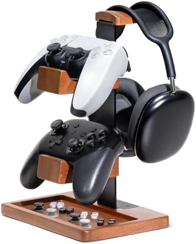 Solid Wood Controller Holder and Headphone Stand, Controller Stand for Desk by HUMANCOZY