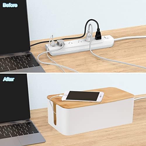 Cable Management Box Organizer, Set of 2 Bamboo Lid Large Storage Wire Holder to Conceal Hide Surge Protector, Power Strips Cord on Desk Floor, with 5 Cables Tape for Home Office Computer TV USB Hub - Image 4