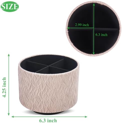 Round Leather Art Supply Organizer,Remote Control Holder,360 Degree Spinning,Multi-Functional Pencil Holder,4 Compartments Desktop Stationary Organizer(1-Leaves Flesh) - Image 2