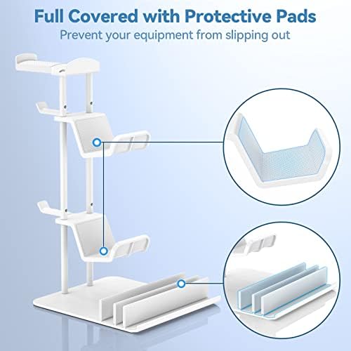 KDD Headphone Stand, Controller Holder & Headset Holder for Desk, Earphone Stand with Aluminum Supporting Bar, Universal Storage Organizer Headphones/Controller/Switch/Mobile Phone(White) - Image 3