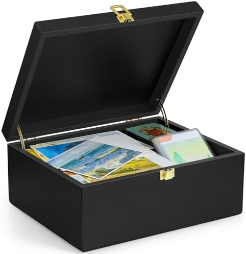 DRASTAR Large Wooden Keepsake Box, Black Memory Box, Decorative Storage Box with Hinged Lid, Large Card Box by EnhanceYourDailyLife