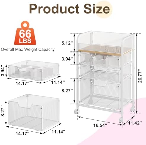 Makeup Organizer Cart with Drawers, Floor Skincare Organizers Make Up Organizers Vanity Organizer Cosmetic Display Cases Holder for Skin Care Perfume Nail Polish Brush Hair Tool, White - Image 7