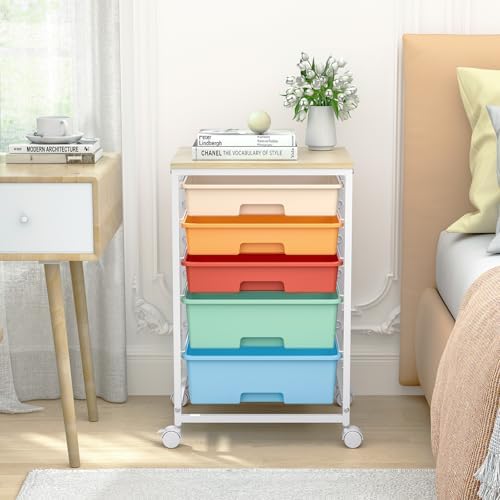 Utility Cart with Drawers,5 Drawers Storage Cart,Macaron - Image 2
